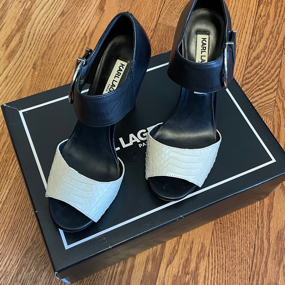 Karl Lagerfeld Black and Cream Heels